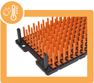 Vorteil_Kunststoff-erfüllt-hohe Ansprüche techtray with orange pins