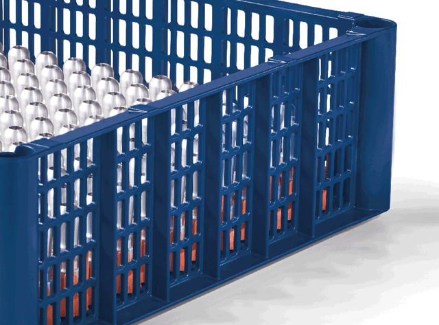 tech-rack custom Reinigungskorb mit abgeschrägten Stapelrändern