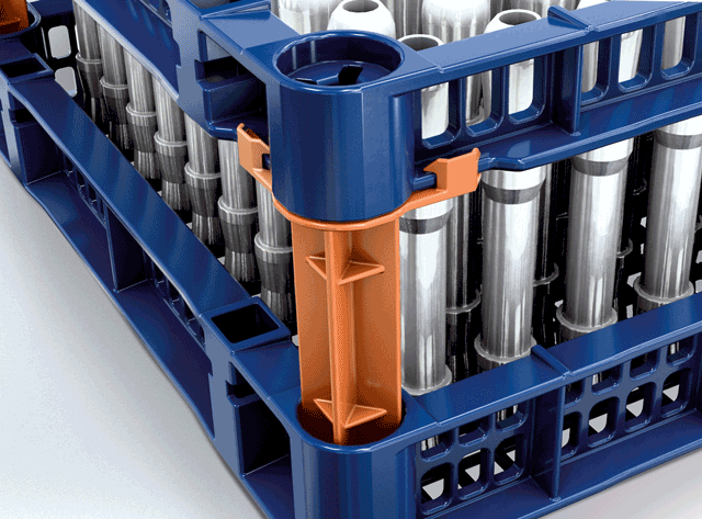 Extension rotative de hauteur variable pour l’empilabilité des paniers de nettoyage tech-rack custom+