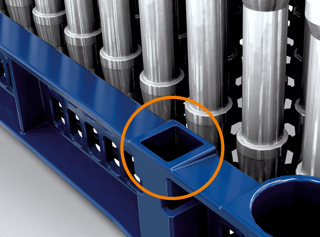 Panier industriel tech-rack custom+ pour la manipulation robotisée automatisée.